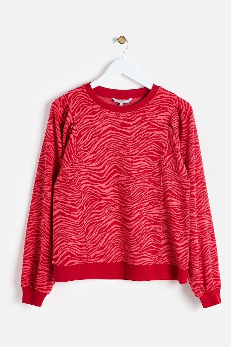 Oliver Bonas Red Zebra Print Knitted Sweatshirt - Image 1 of 6