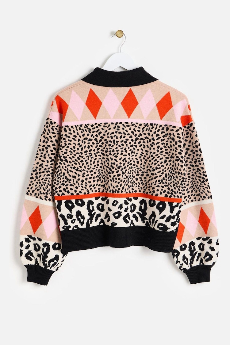 Oliver Bonas Natural Tiger Animal Print Knitted Bomber Jacket - Image 2 of 6