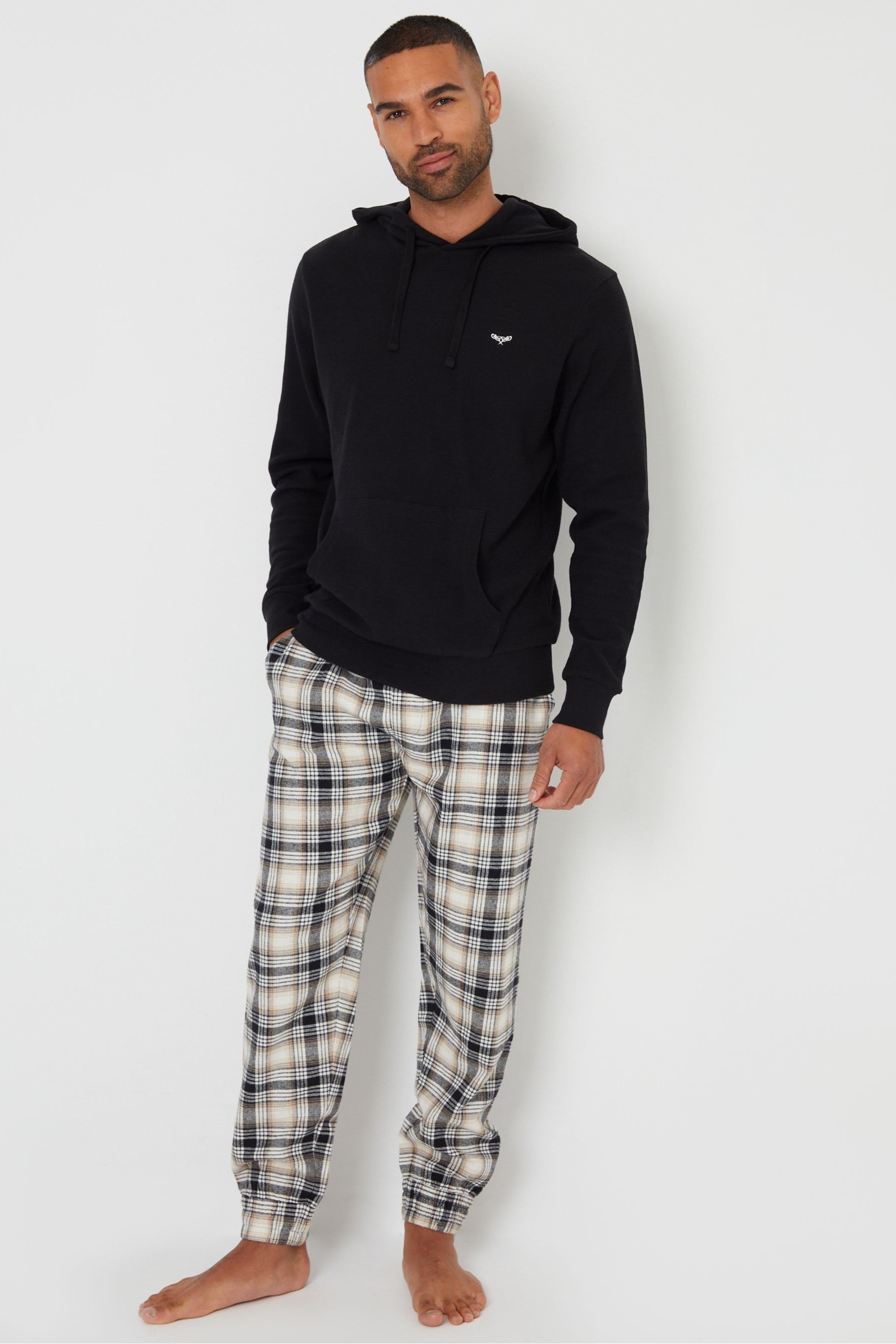 Buy Threadbare Black Hoodie and Check Pant Pyjama Set from Next Canada