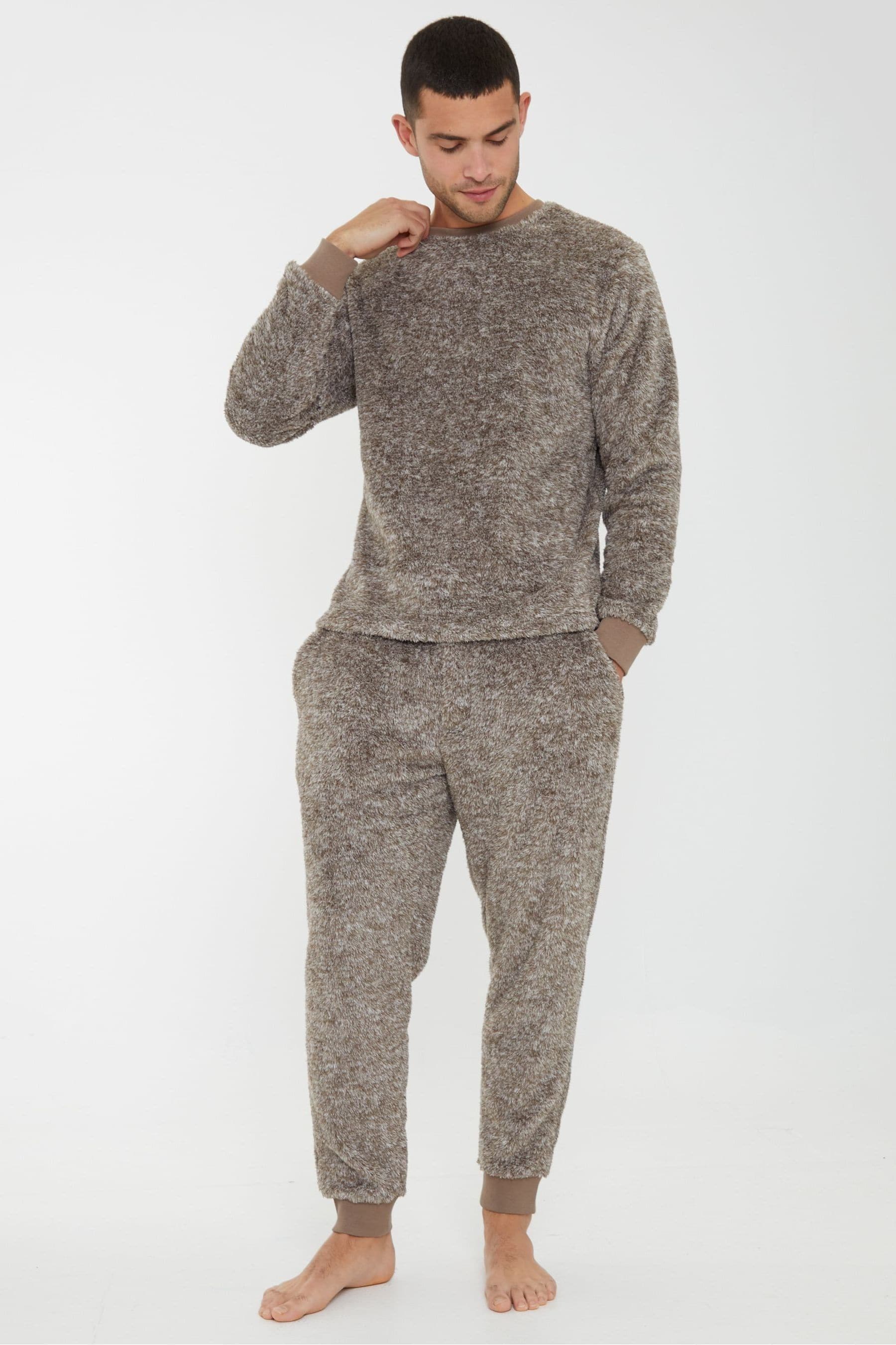 Buy Threadbare Brown Two Tone Teddy Fleece Loungewear Set from the Next UK online shop