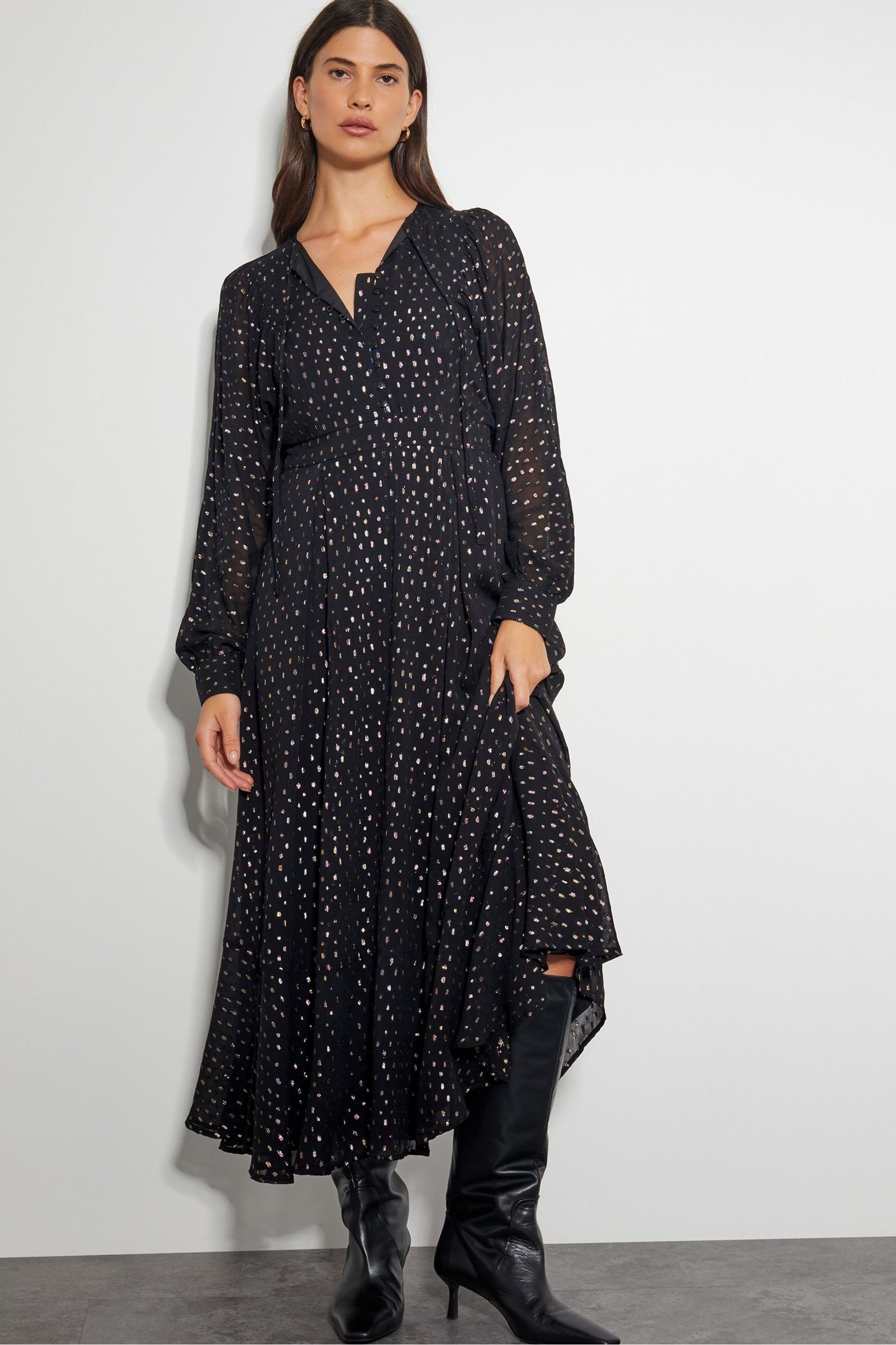 Buy Monsoon Black Lillian Metallic Polka Dot Dress from Next Luxembourg