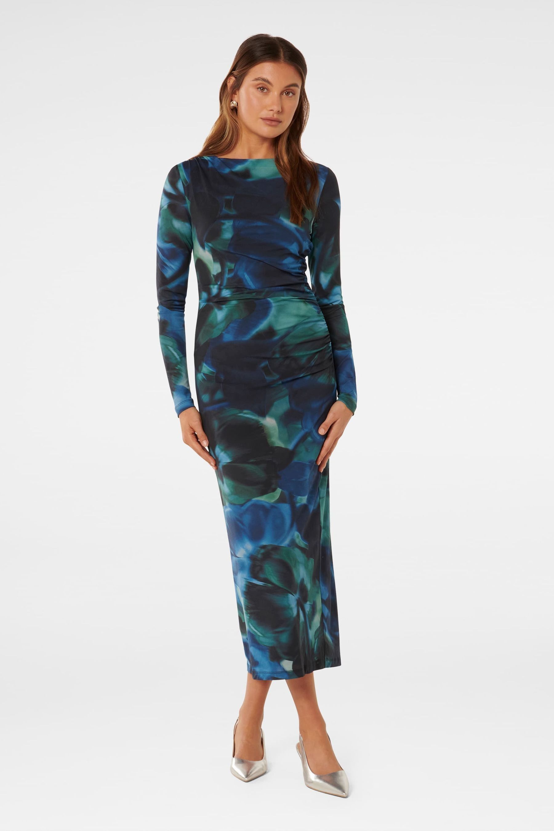 Forever New Blue Loretta Ruched Jersey Midi Dress