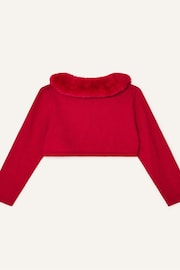 Monsoon Red Baby Fluffy Collar Super-Soft Cardigan - Image 2 of 3