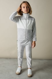 Reiss Grey Chance Velour Side-Stripe Tracksuit Joggers - Image 1 of 4