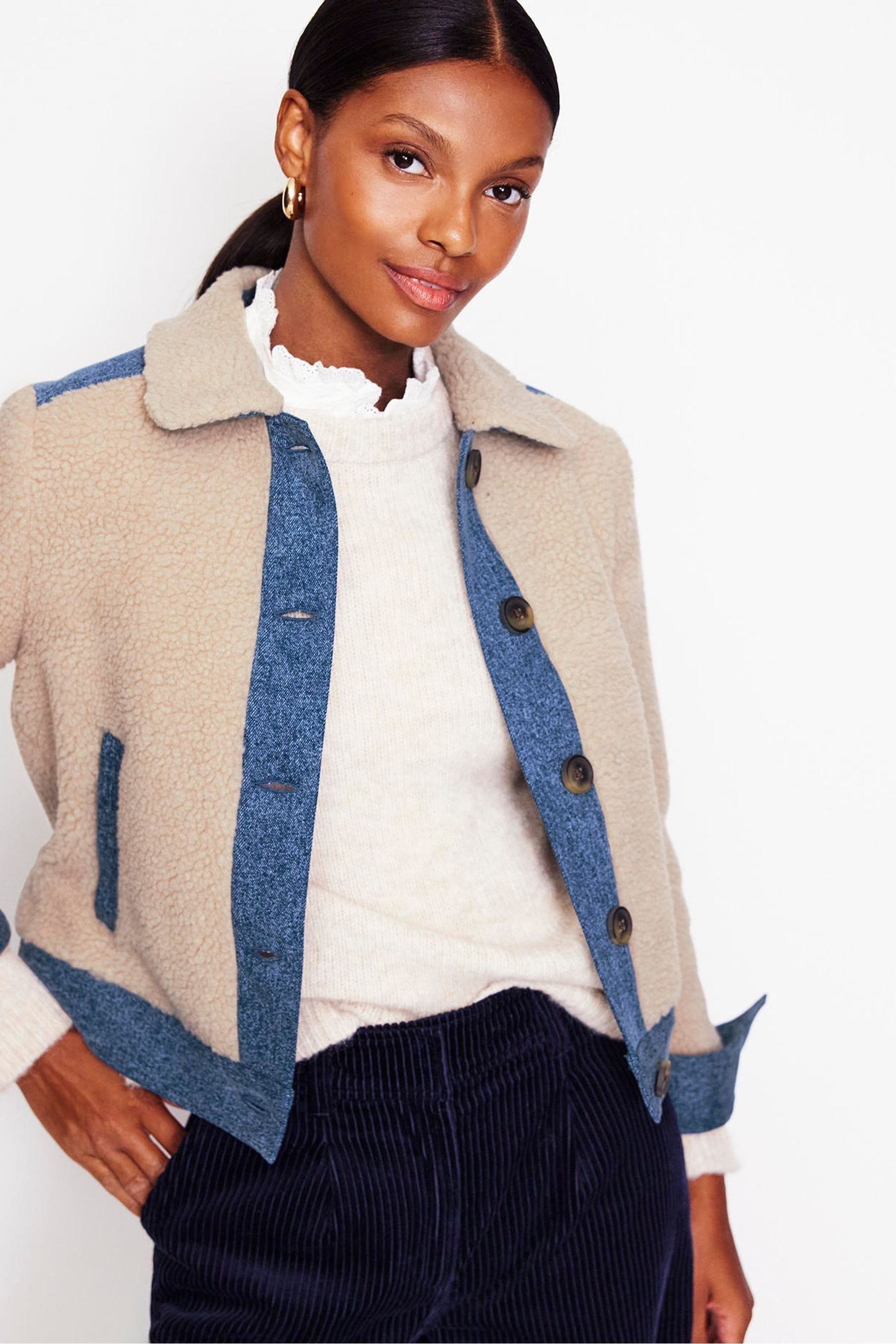 Buy Boden Cream Borg Mix Jacket from the Next UK online shop