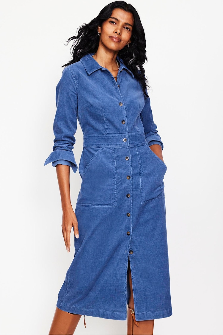 Boden Blue Flora Cord Midi Shirt Dress - Image 1 of 5