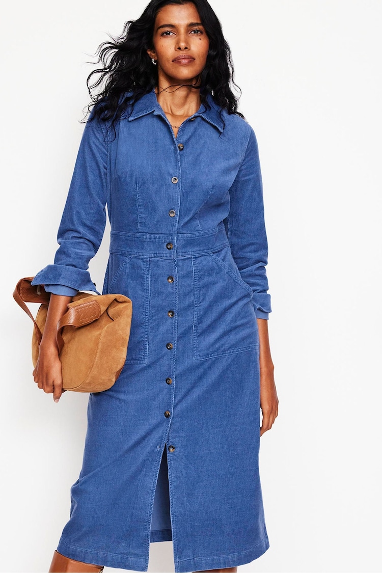 Boden Blue Flora Cord Midi Shirt Dress - Image 2 of 5