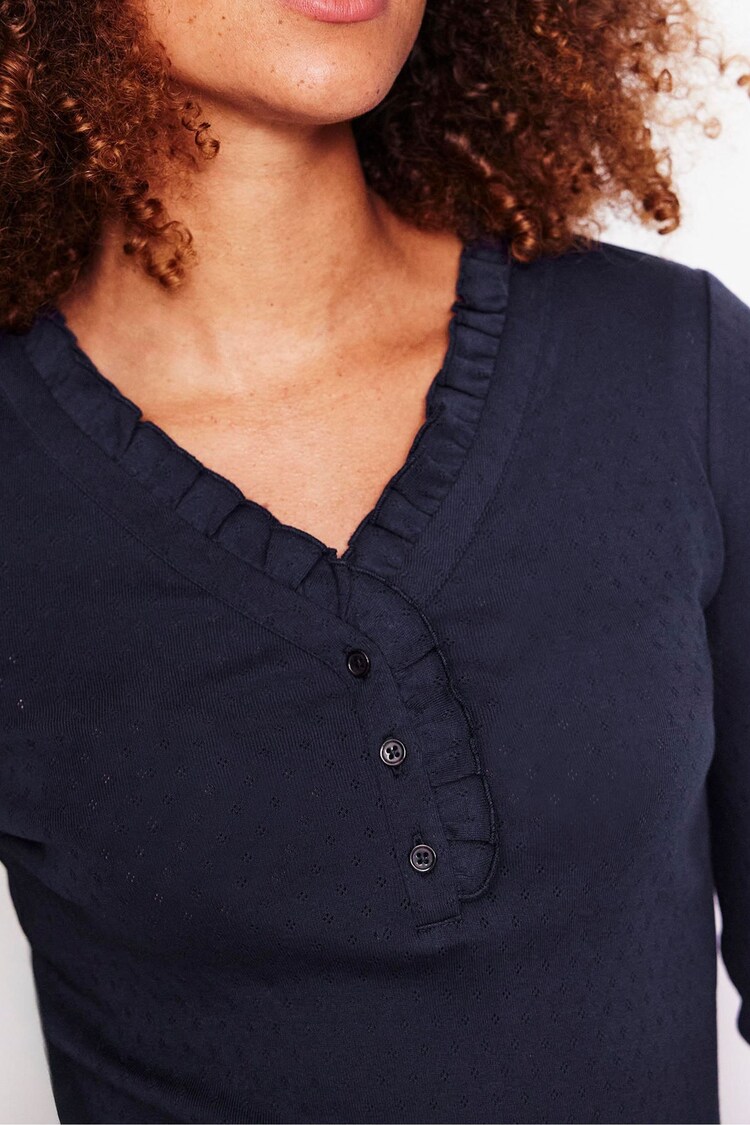 Boden Blue Henley 100% Cotton Pyjama Top - Image 2 of 5