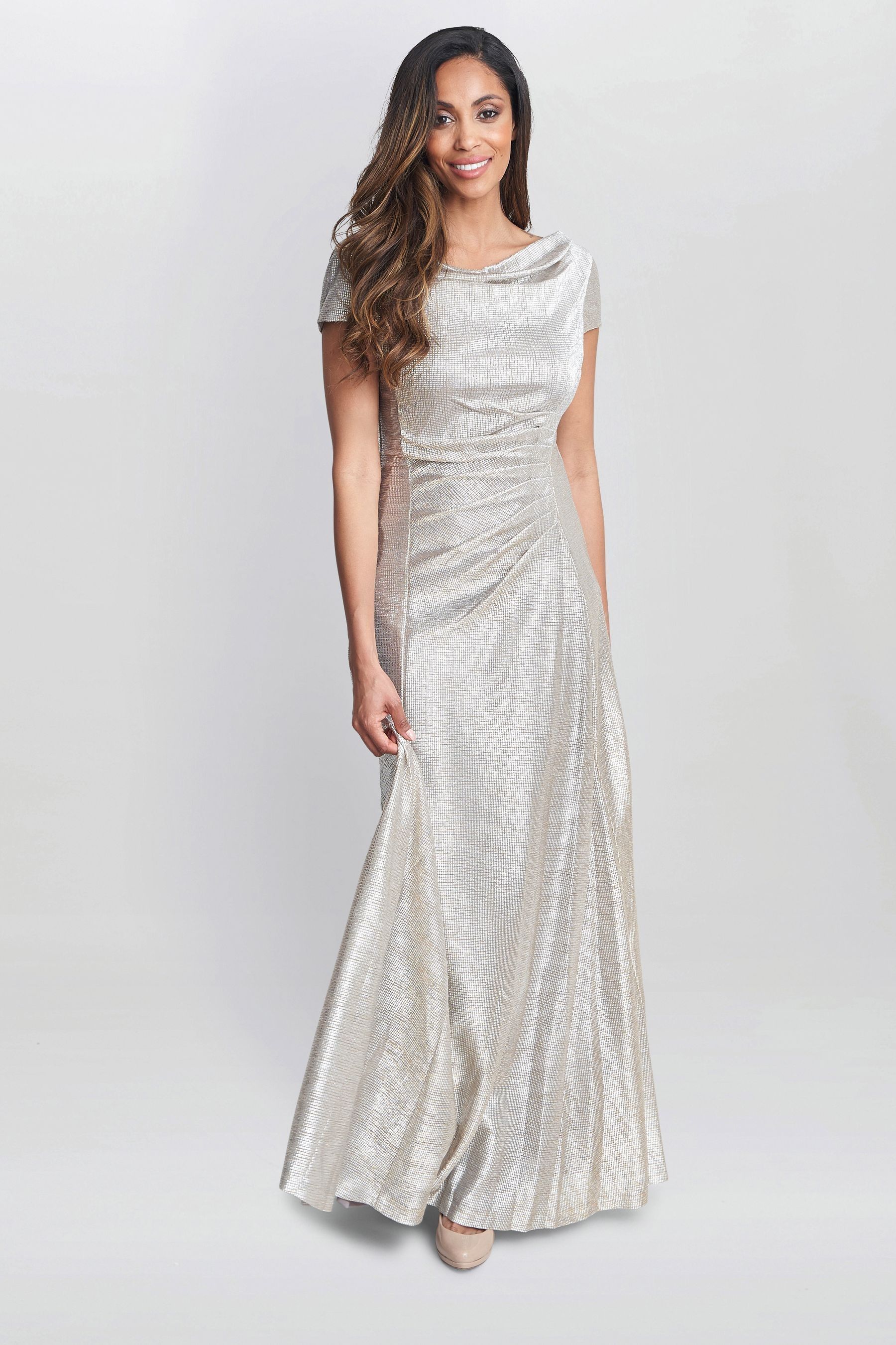 Buy Gina Bacconi Natural Alivia Metallic Cowl Maxi Dress from Next Luxembourg
