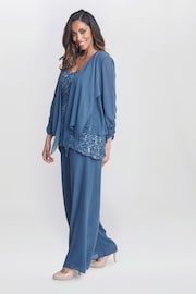 Gina Bacconi Blue Julia Trousers Suit 3 Piece With Lace Top Jacket And Trousers - Image 3 of 4