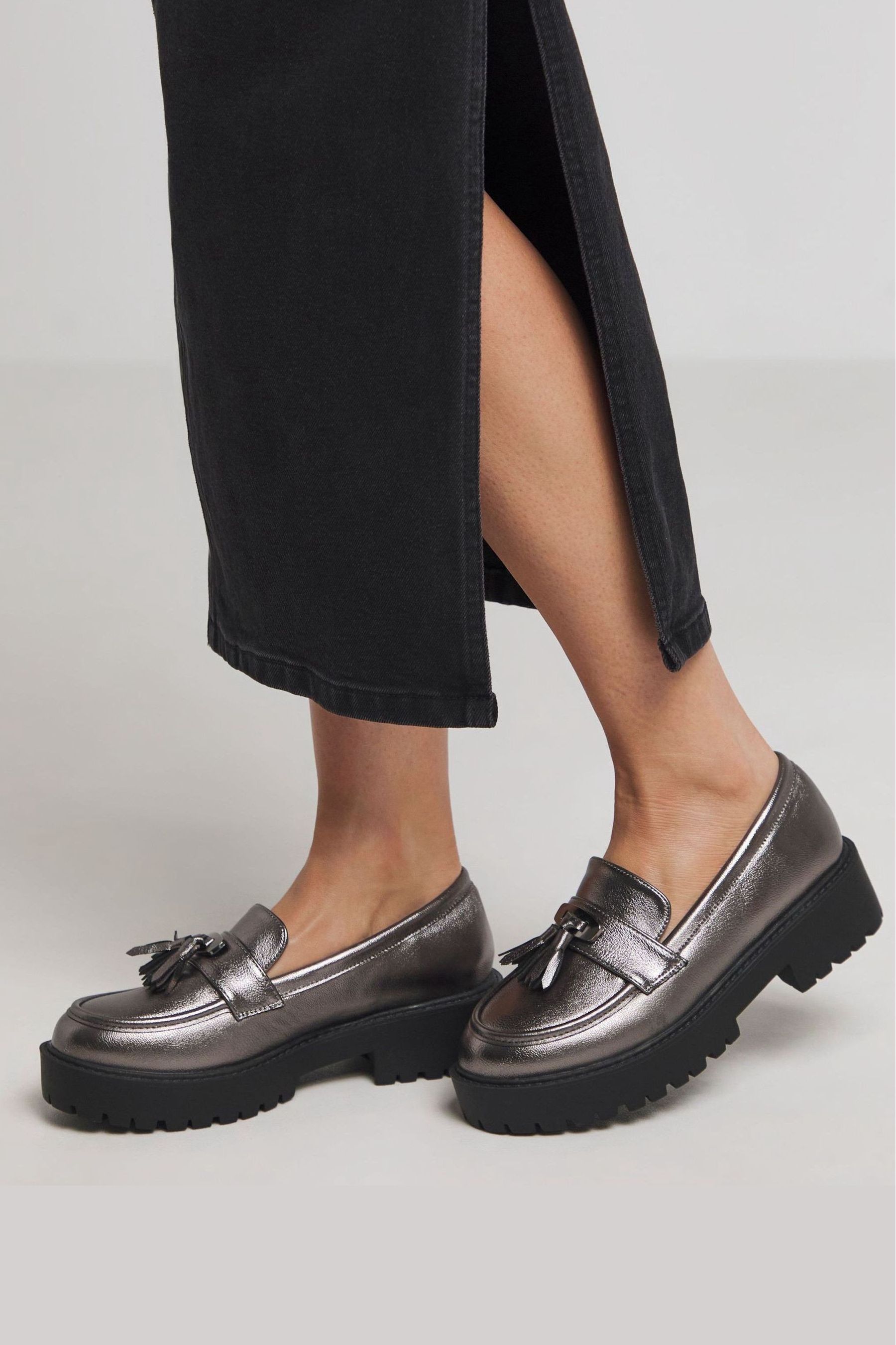 Simply Be Silver Wide Fit Tassel Detail Chunky Loafers