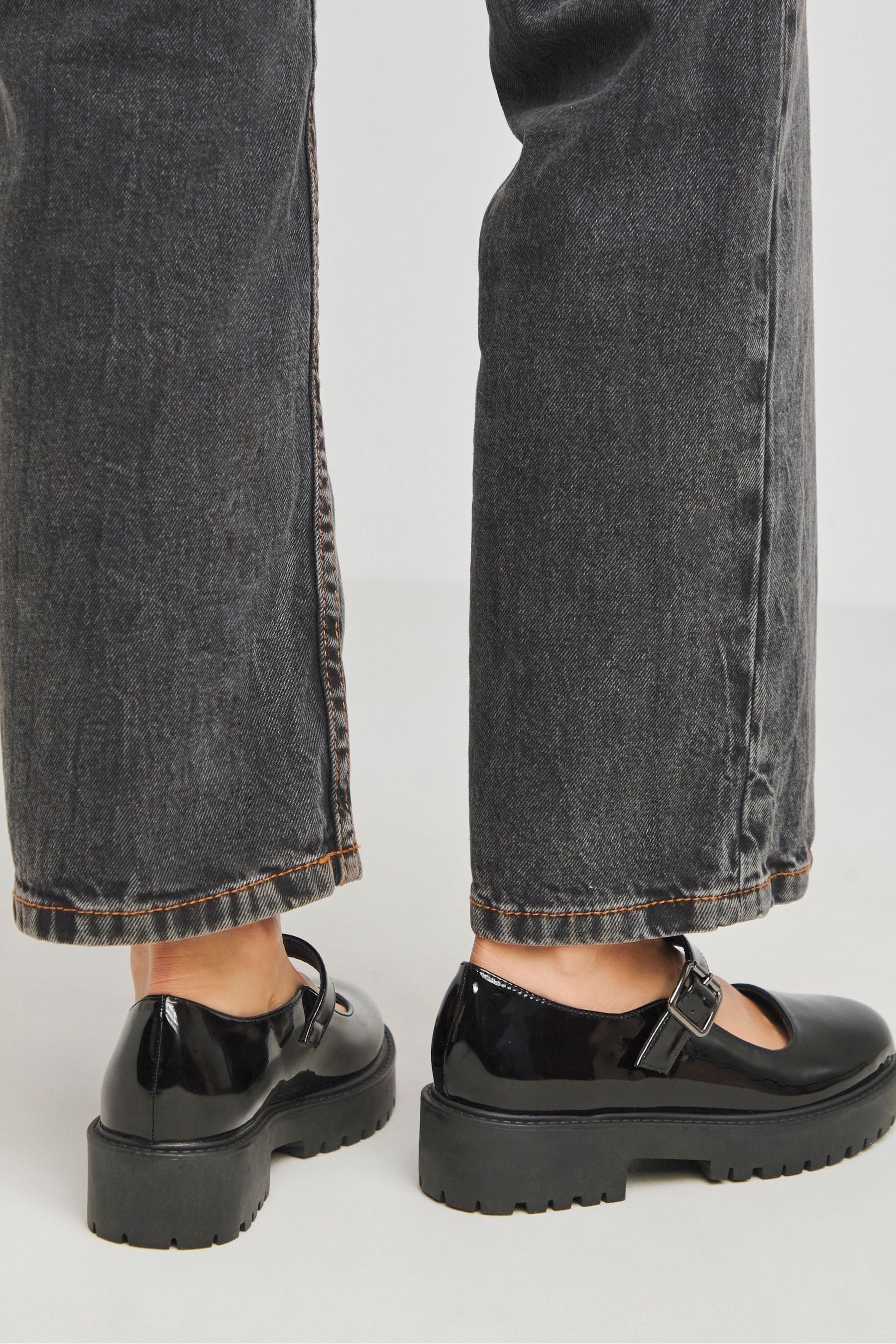 Simply Be Black Wide Fit Mary Jane Flat Shoes 6 EU 39.5 Womens