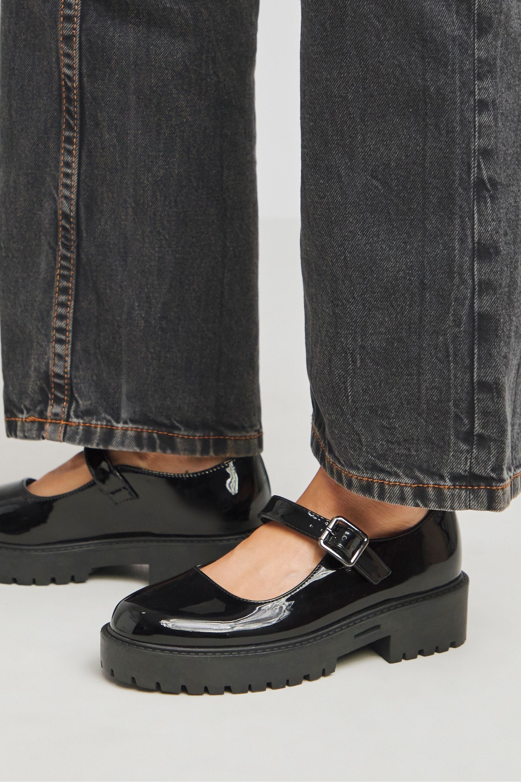 Simply Be Black Wide Fit Mary Jane Flat Shoes 6 EU 39.5 Womens
