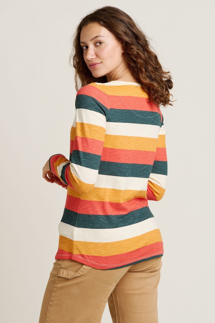 Brakeburn Orange Stripe Long Sleeve 100% Cotton T-Shirt - Image 2 of 4