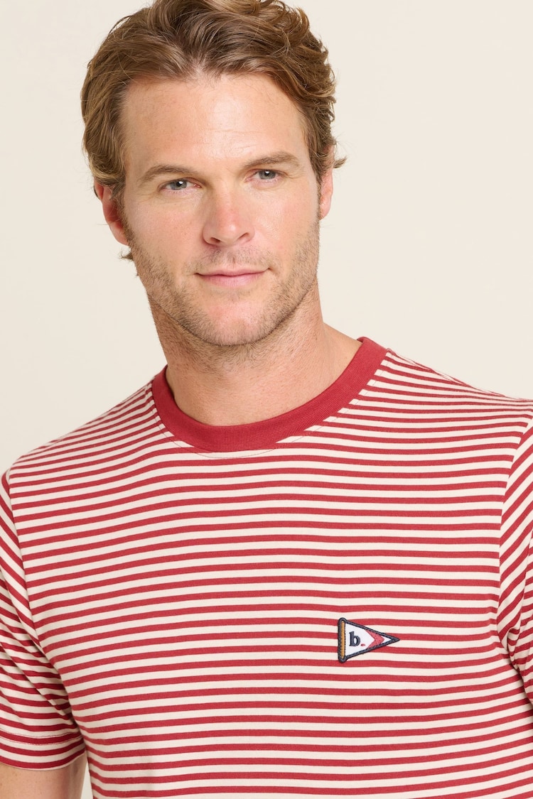 Brakeburn Red Flag Stripe 100% Cotton T-Shirt - Image 4 of 4