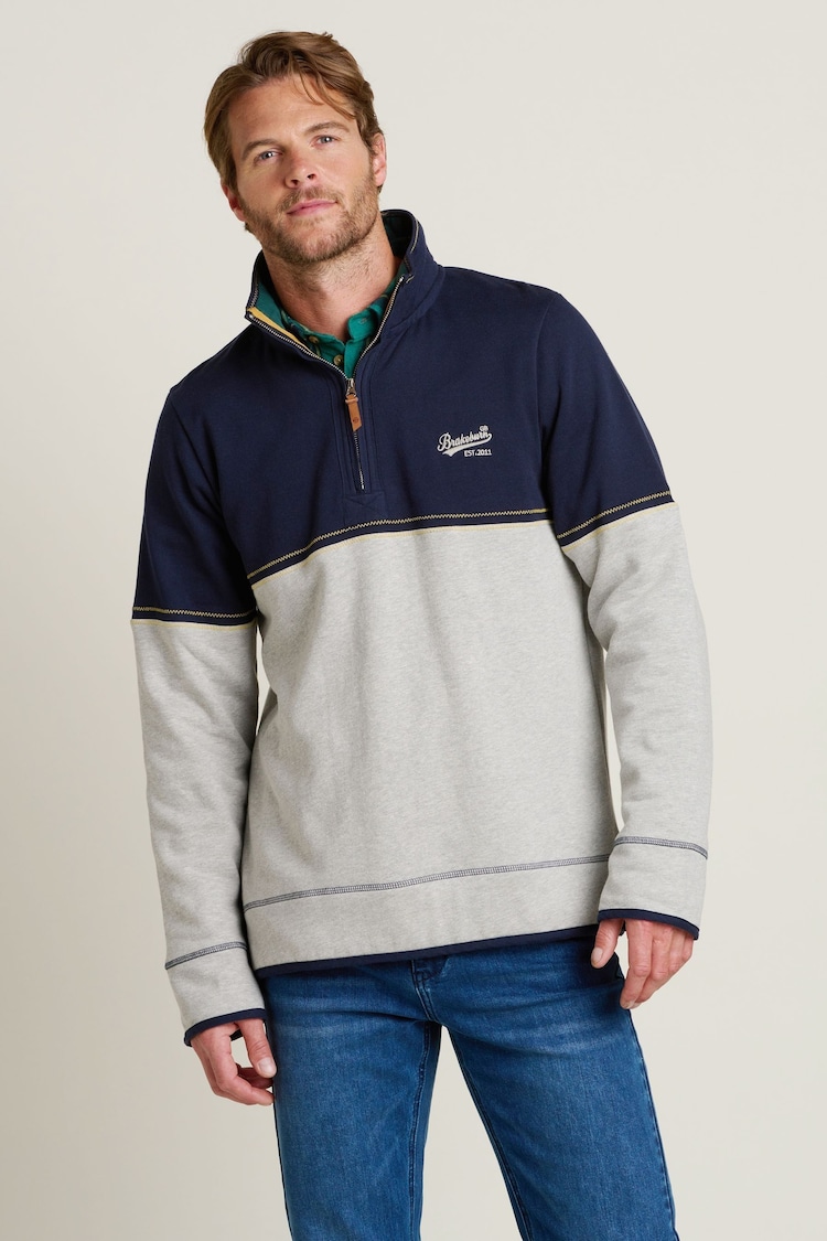 Brakeburn Grey Colour Block Quarter Zip Sweatshirt - Image 1 of 4