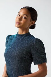 Ro&Zo Blue Harriet Teal Sparkle Jersey High Neck Dress - Image 5 of 6