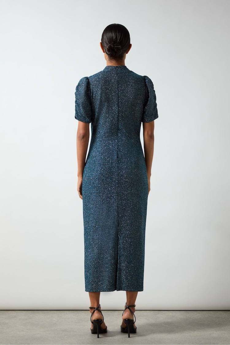 Ro&Zo Blue Harriet Teal Sparkle Jersey High Neck Dress - Image 6 of 6