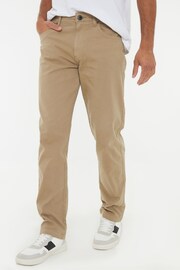 Threadbare Brown Straight Leg Cotton Canvas Trousers With Stretch - Image 1 of 4