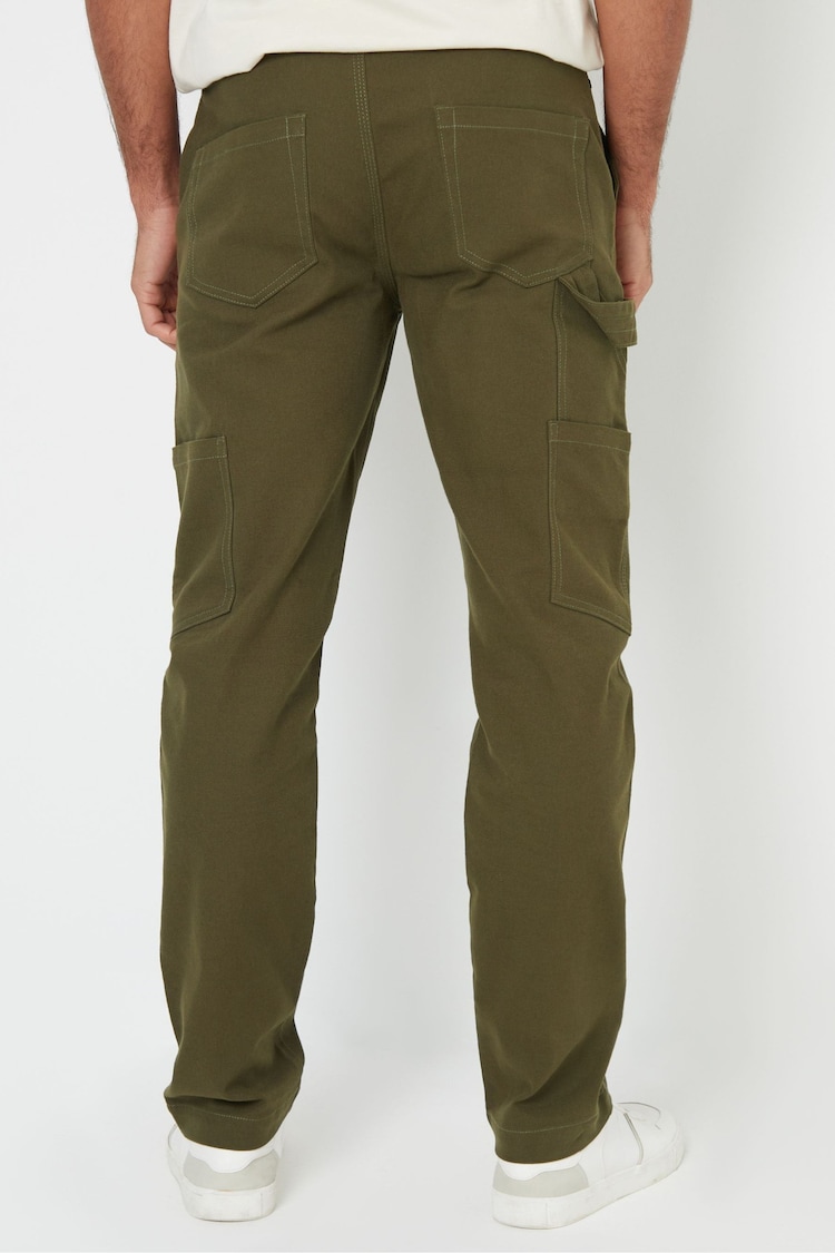 Threadbare Green Cotton Straight Leg Chino Cargo Trousers With Stretch - Image 2 of 4