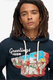 Superdry Blue Travel Postcard Graphic Hoodie - Image 3 of 3