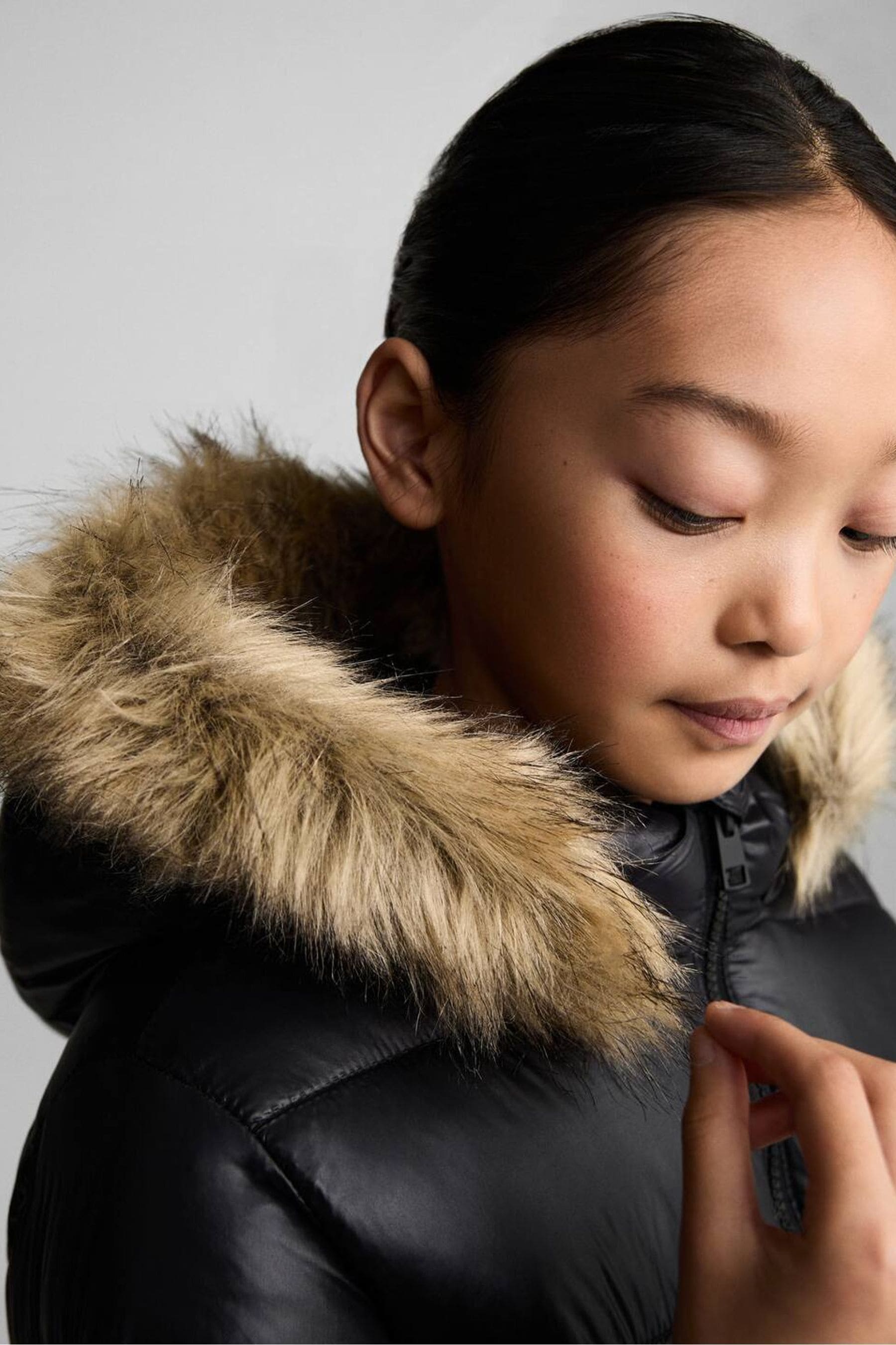 Buy Mango Black Faux Fur Hood Quilted Coat from the Next UK online shop