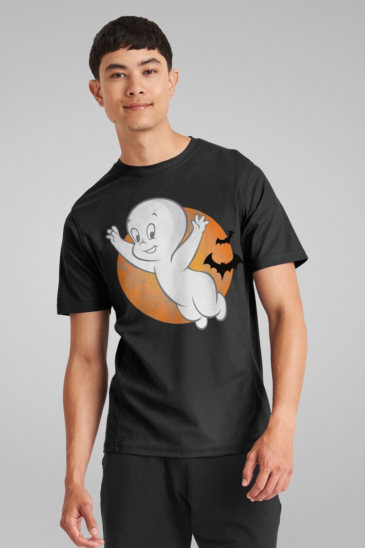 All + Every Black Mens Casper The Friendly Ghost Get Spooky 100% Cotton T-Shirt - Image 1 of 4