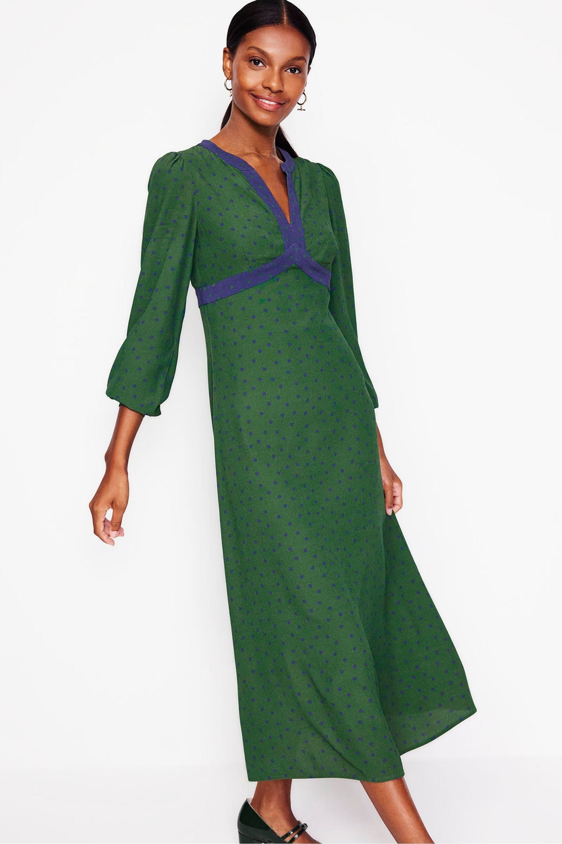 Buy Boden Green Petite Imelda Border Print Midi Dress from Next Luxembourg