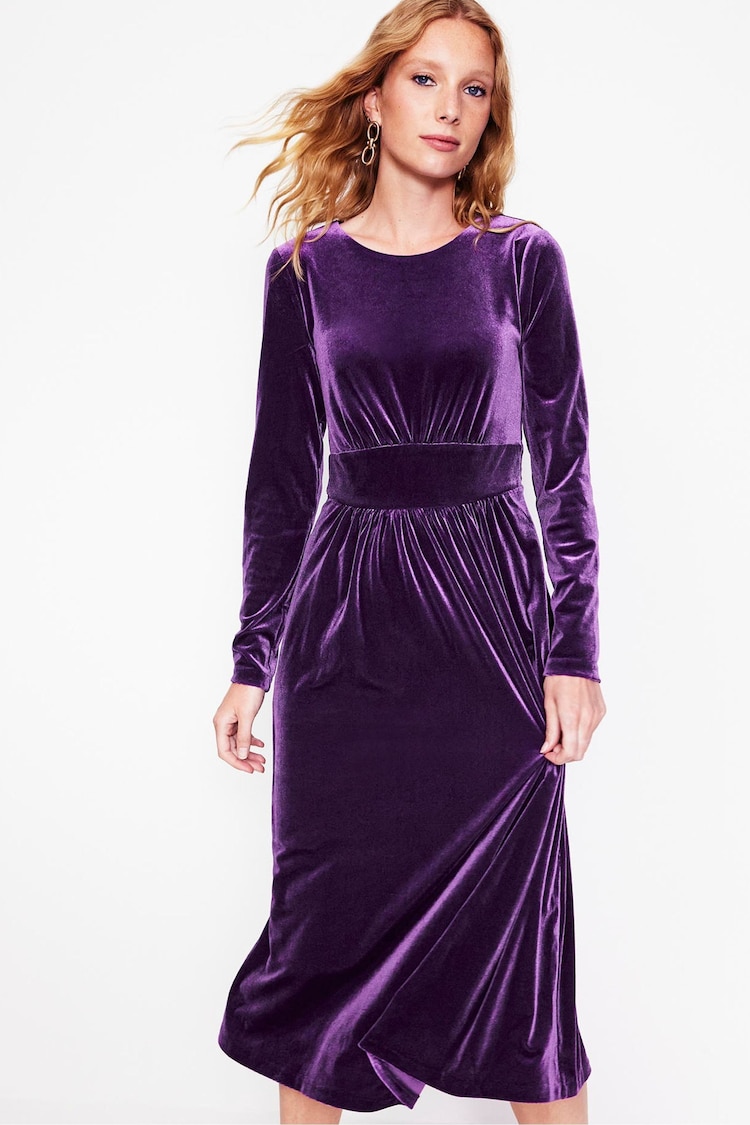 Boden Purple Petite Thea Velvet Jersey Midi Dress - Image 2 of 5