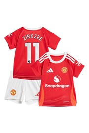 adidas Red Manchester United EPL Home Baby Kit 2024-25 with Zirkzee 11 Printing - Image 1 of 3