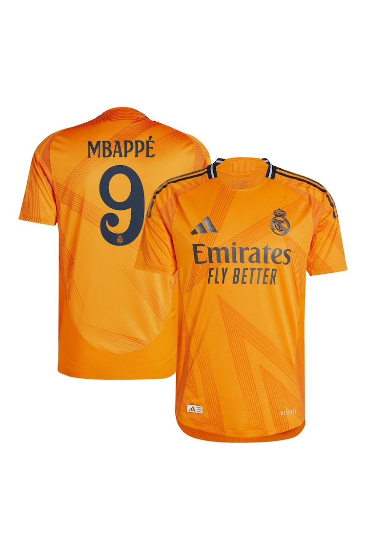 adidas Orange Real Madrid Away Authentic Shirt 2024-25 Mbappe 9 Printing - Image 1 of 3