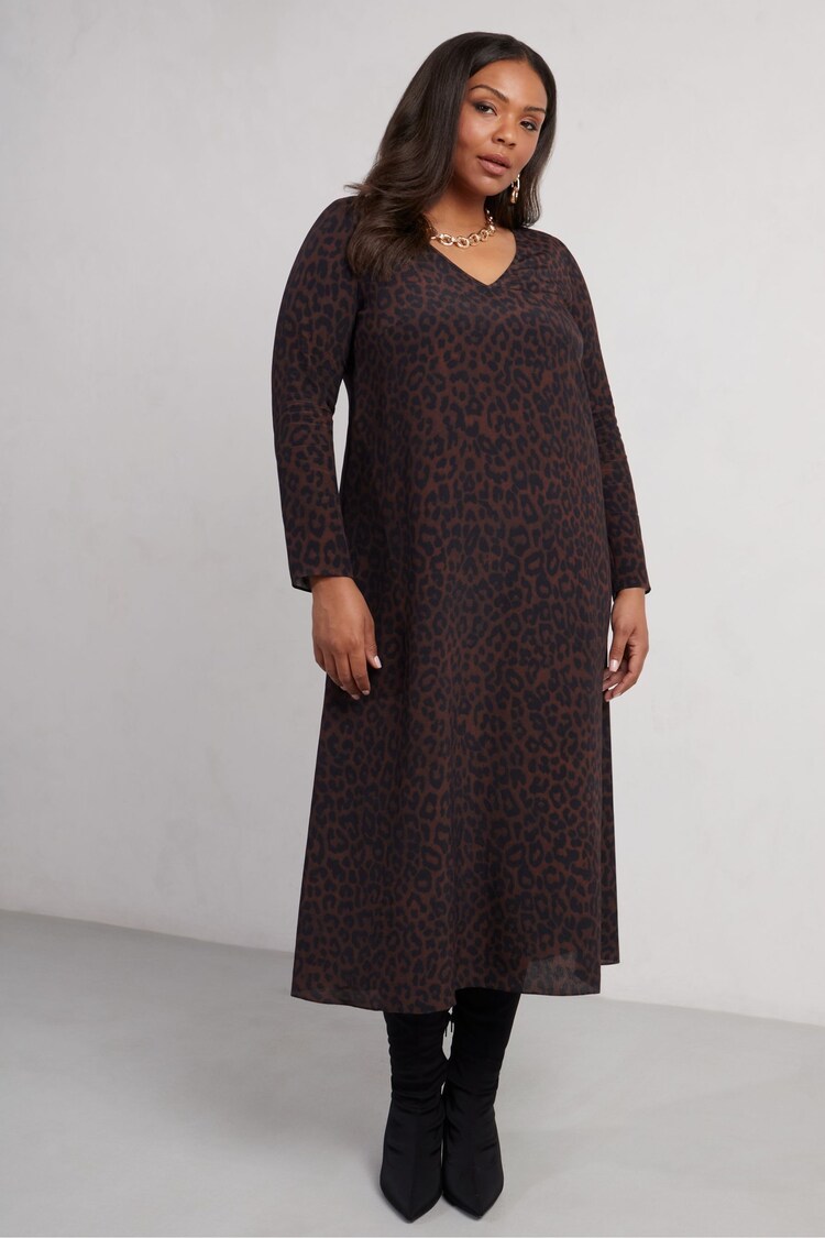 Live Unlimited Black Curve Leopard Print V-Neck Long Sleeve Midaxi Dress - Image 1 of 4