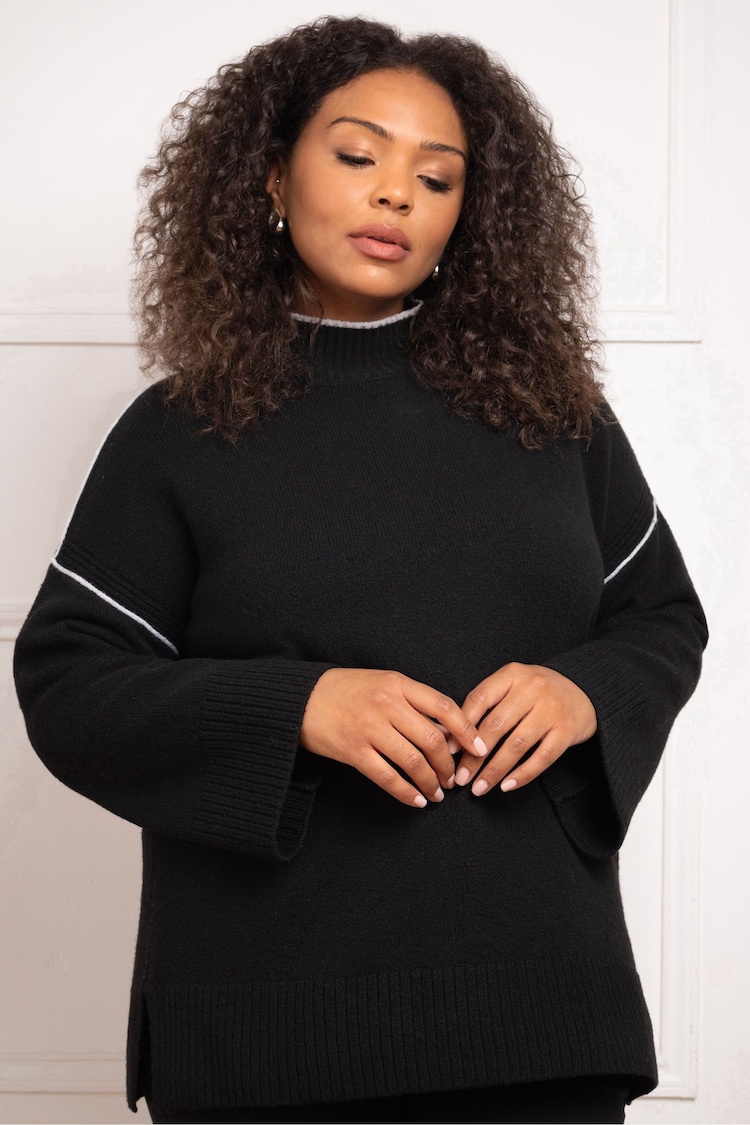 Live Unlimited Black Tipped Mock Neck Jumper - Image 1 of 5