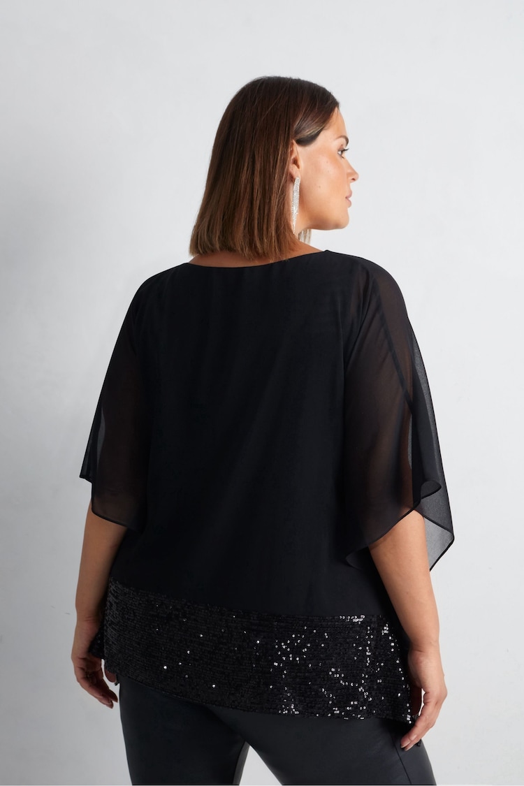 Live Unlimited Black Curve Chiffon Sequin Trim Overlayer Top - Image 7 of 7