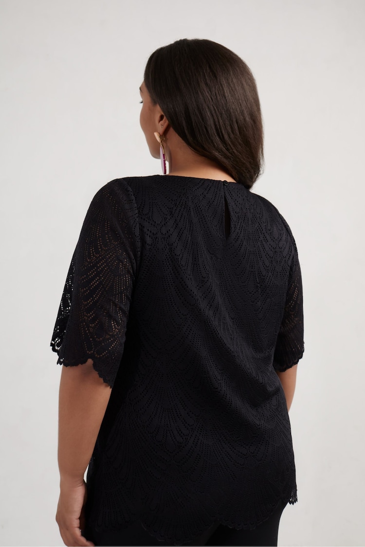 Live Unlimited Black Curve Lace Short Sleeve Top - Image 4 of 4