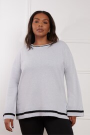 Live Unlimited Grey Curve Round Neck Contrast Stripe Jumper - Image 1 of 1