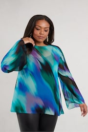 Live Unlimited Blue Curve Abstract Print Blouse - Image 3 of 6