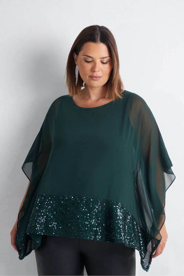 Live Unlimited Green Curve Chiffon Sequin Trim Overlayer Top - Image 2 of 4