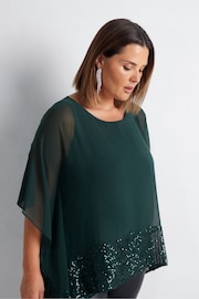 Live Unlimited Green Curve Chiffon Sequin Trim Overlayer Top - Image 3 of 4