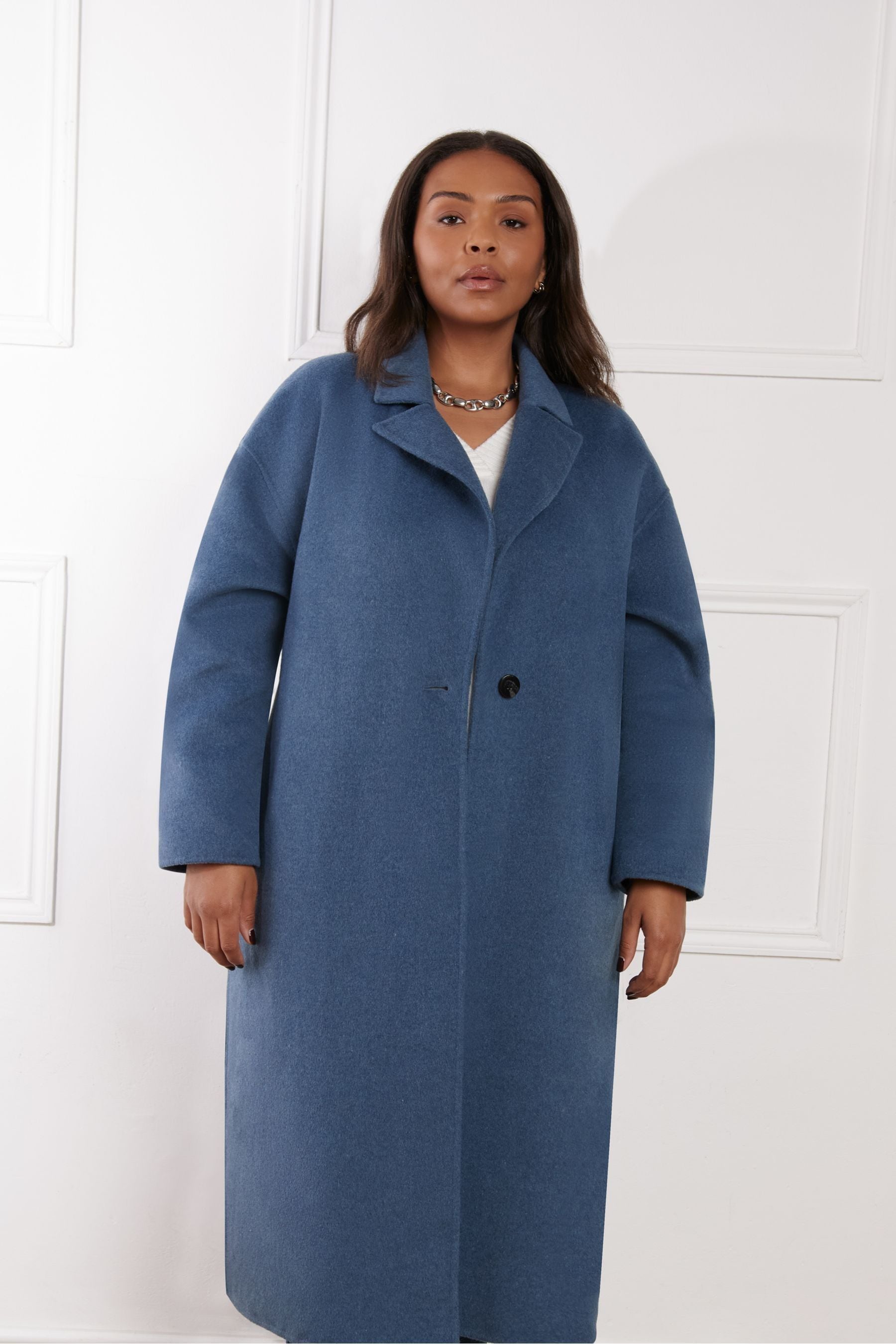 Buy Live Unlimited Blue Wool Blend Double Faced Long Coat from the Next UK online shop