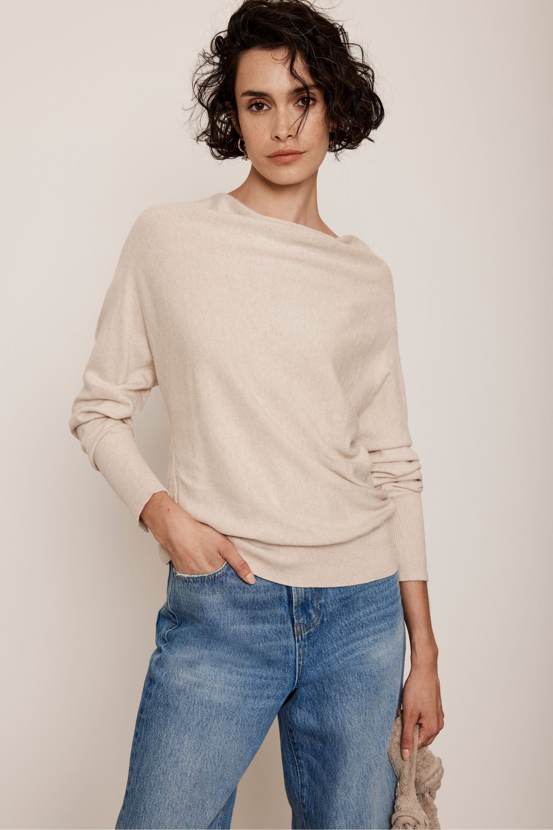 Buy Mint Velvet Cream Cotton Blend Cowl Neck Jumper from the Next UK online shop