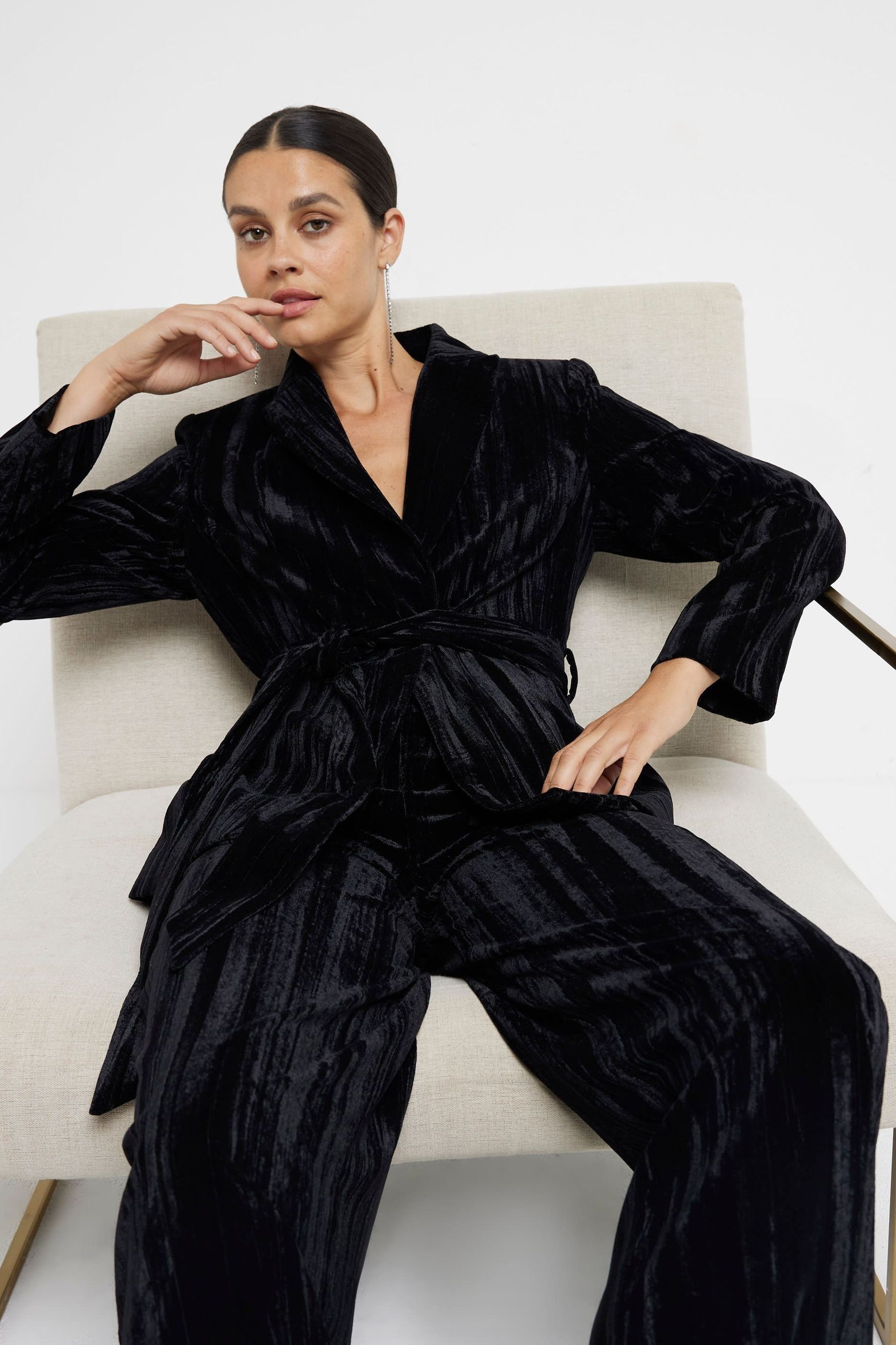 Buy River Island Black Velvet Belted Wrap Blazer from Next France