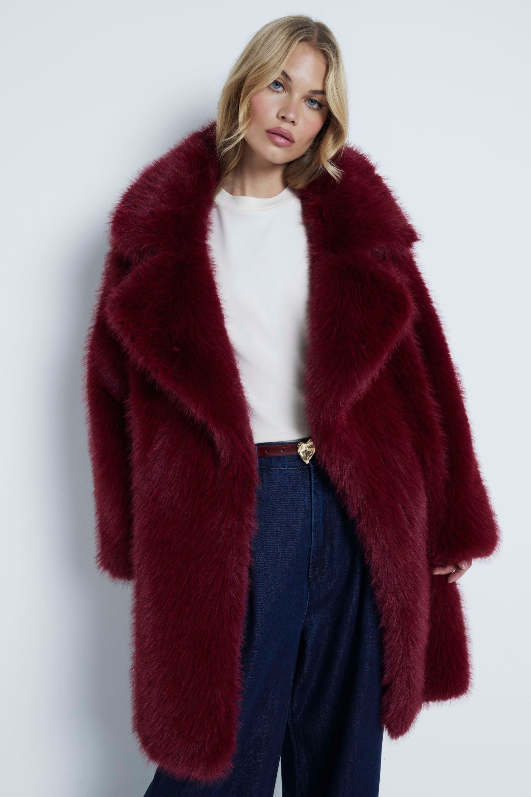 River island red teddy coat top