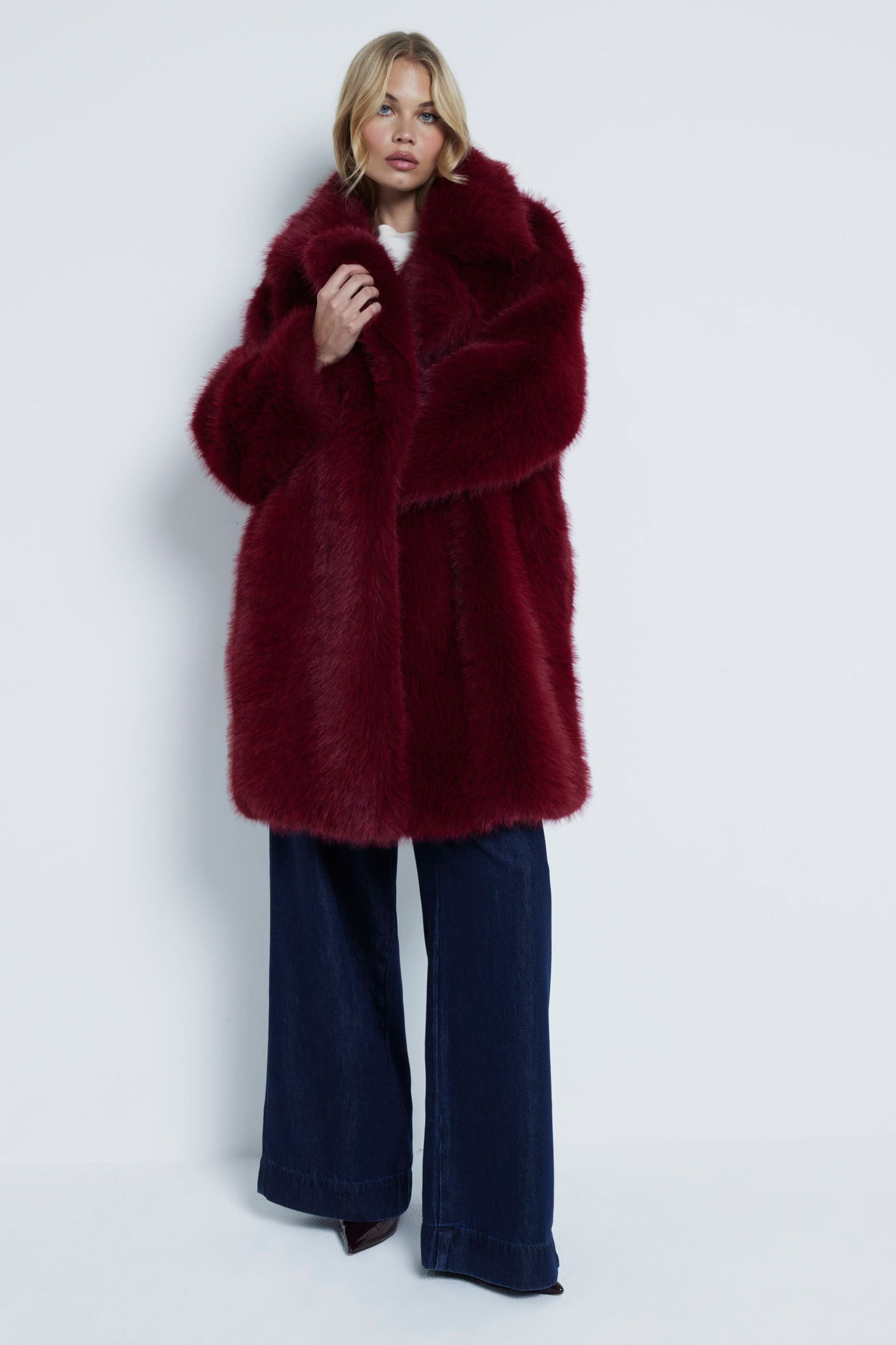 Sandro red fur coat sale