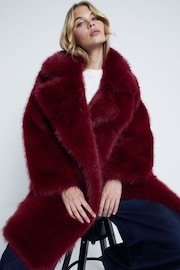 River Island Red Dark Plush Faux Fur Coat - Image 3 of 5