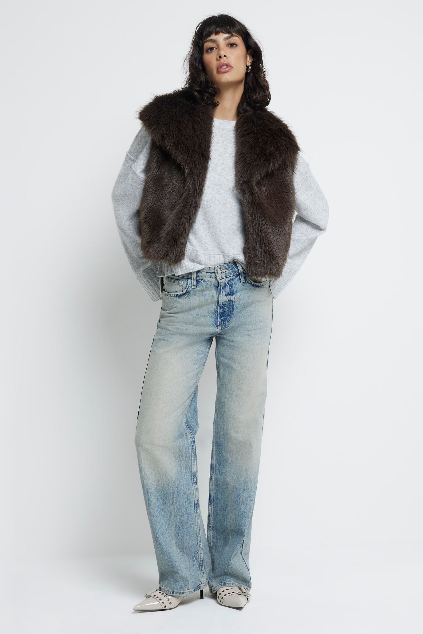 Short faux fur gilet hot sale