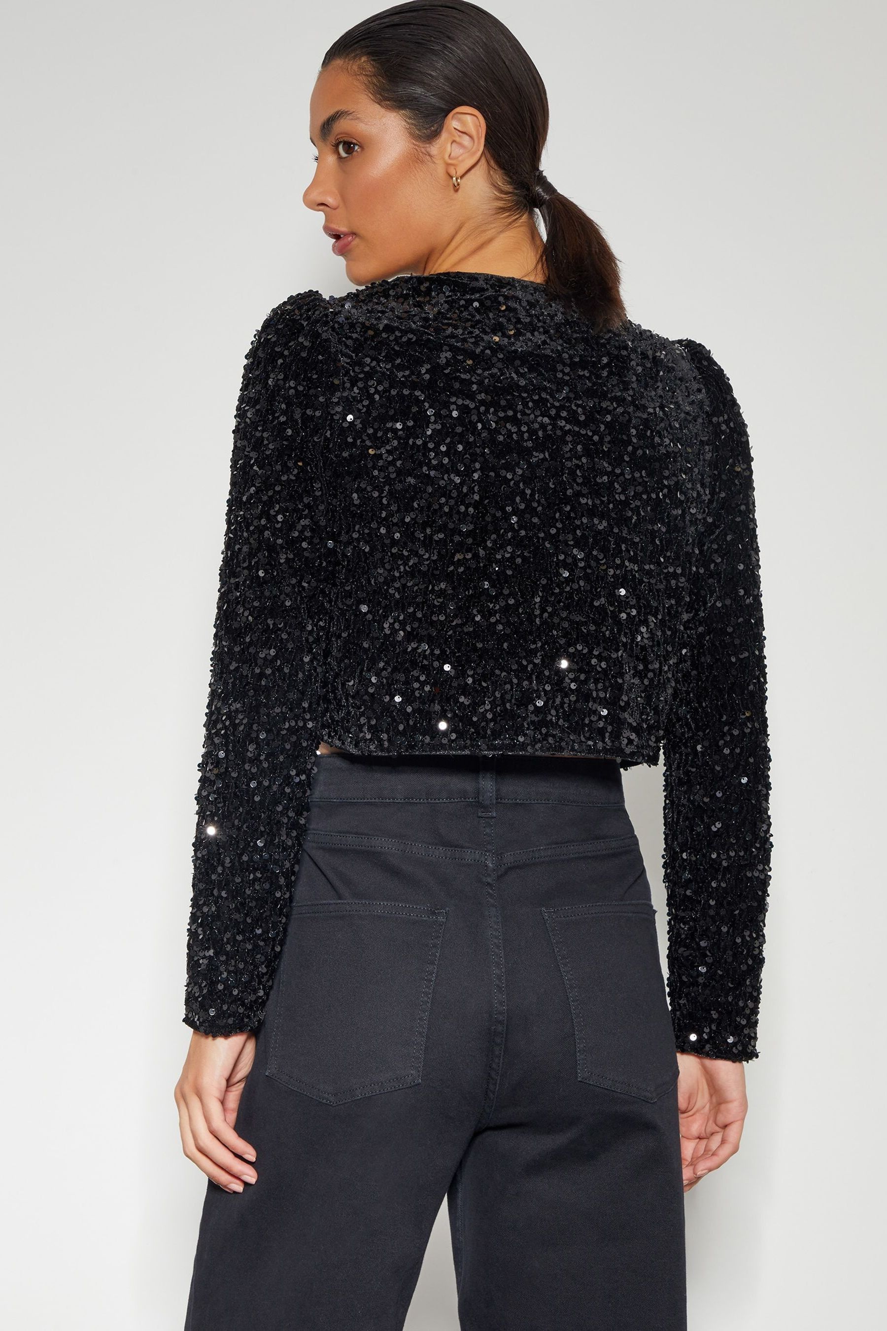 Buy Monsoon Black Belinda Bow Sequin Jacket from Next Luxembourg