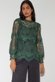 Monsoon Green Lucy Lace Long Sleeve Blouse - Image 2 of 4