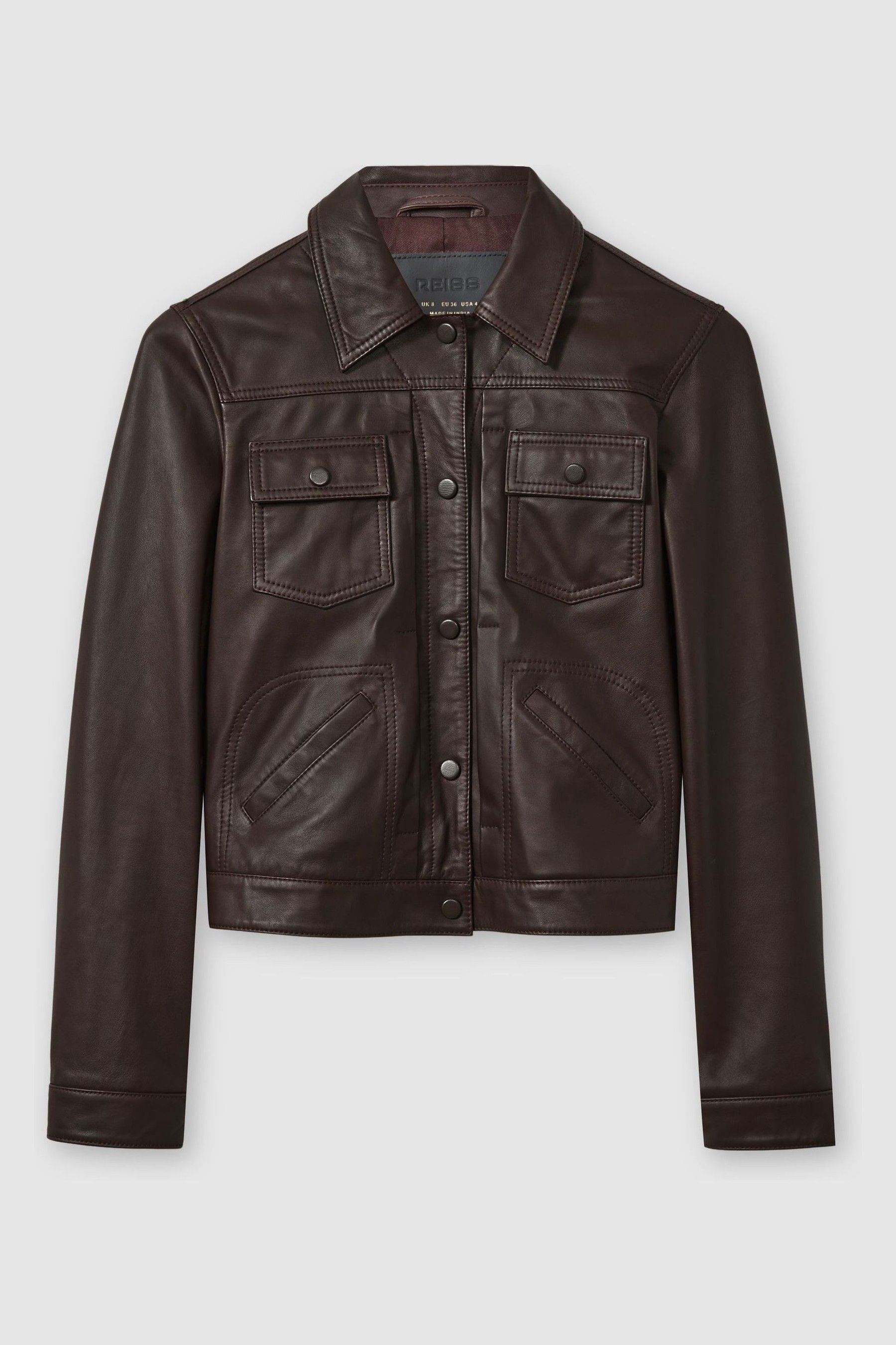 Buy Reiss Burgundy Ely Leather Trucker Jacket from the Next UK online shop