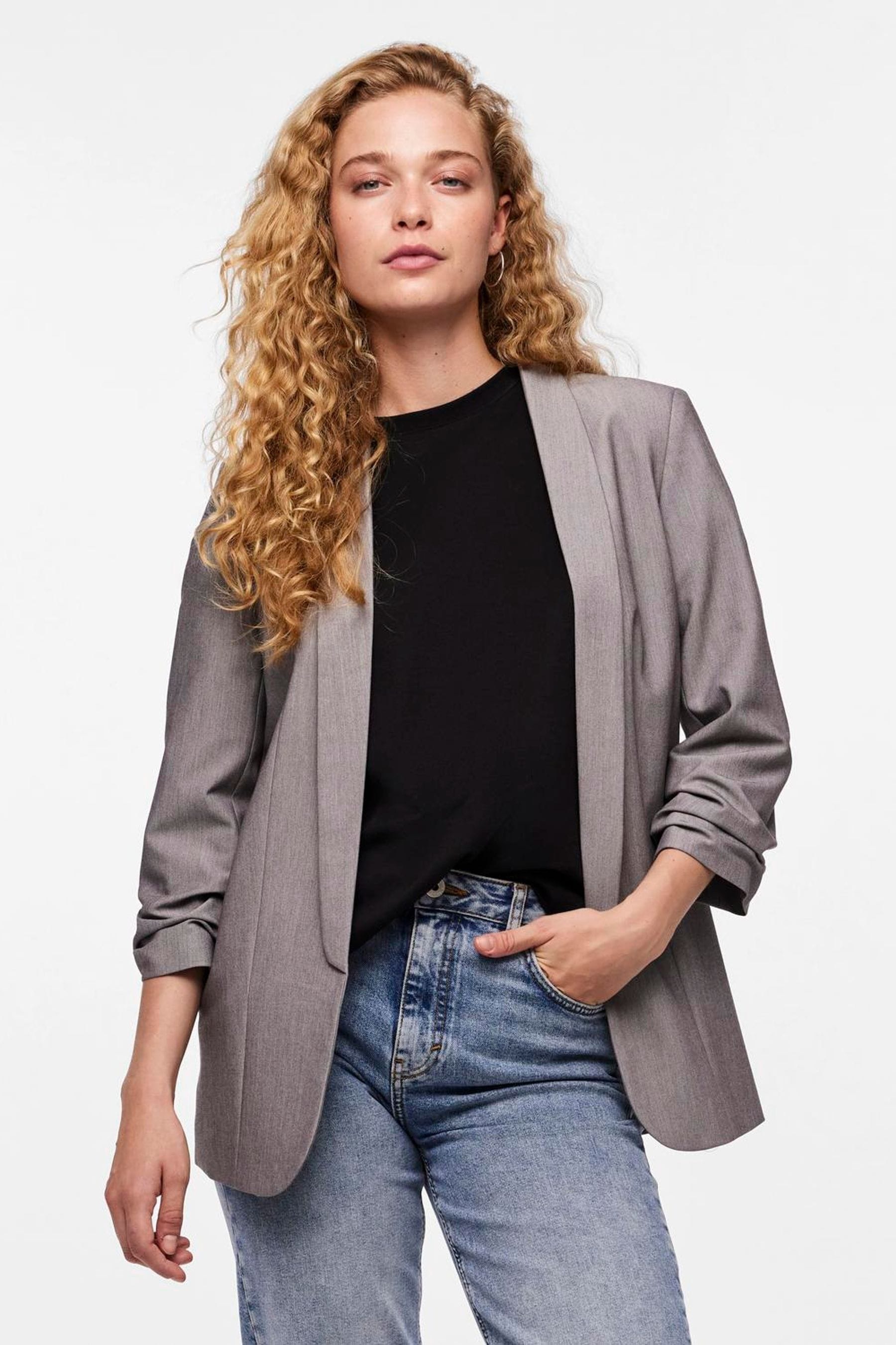 Grey ruched sleeve blazer store